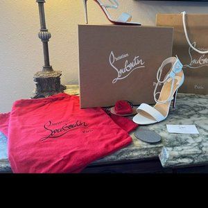 Christian Louboutin Choca 100 Patent White Size 39.5 WHA8 Latte-1181112 US 8.5